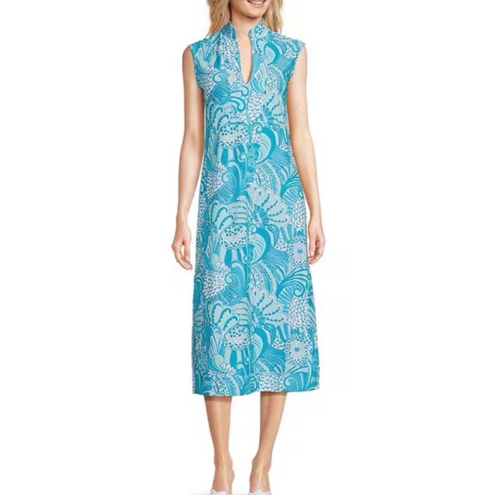 Jude Connally Turquoise & White Printed Midi Dress - Picture 3 of 16